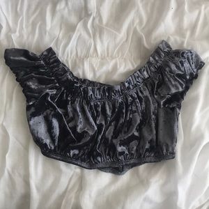 [SOLD] Blue Velvet Off The Shoulder Top Size Small